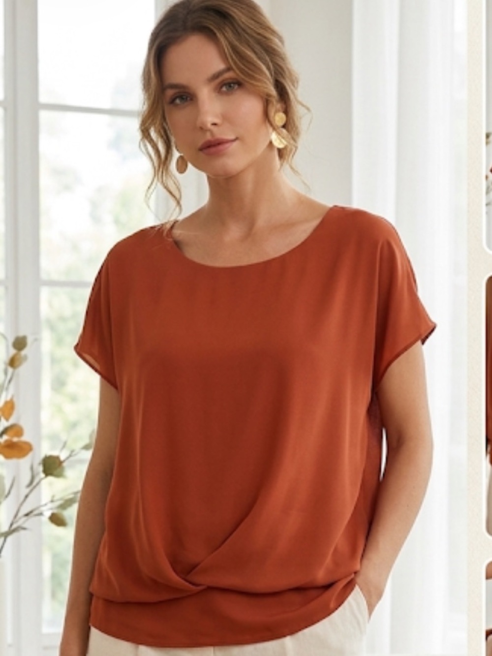 Womens Rust Short Sleeve Blouse